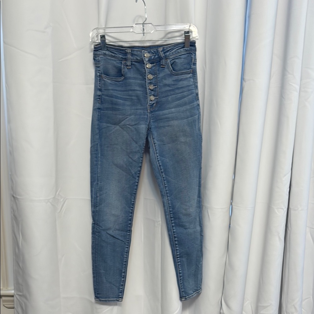 Super High-Waisted Blue Button-Fly Jeans